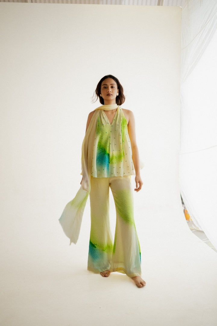 12 Kali Embroidered Top with Scarf and Pants Yellow Shade