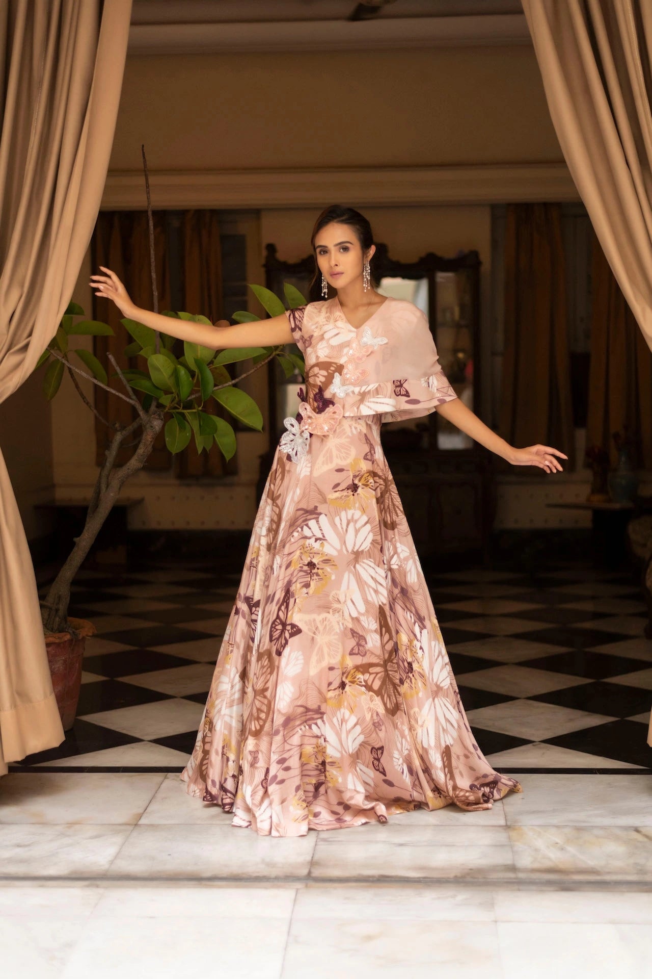 Butterfly Printed Western Gown