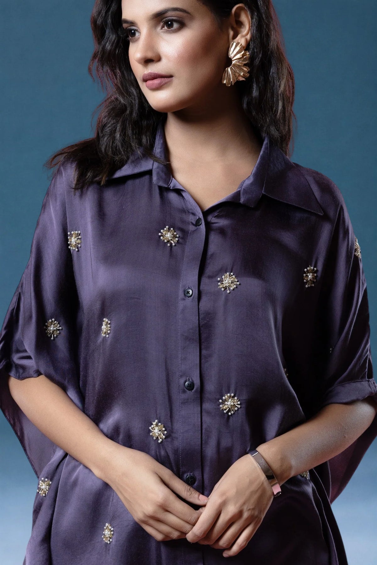 Bemberg Satin Flowy Embroidered Shirt