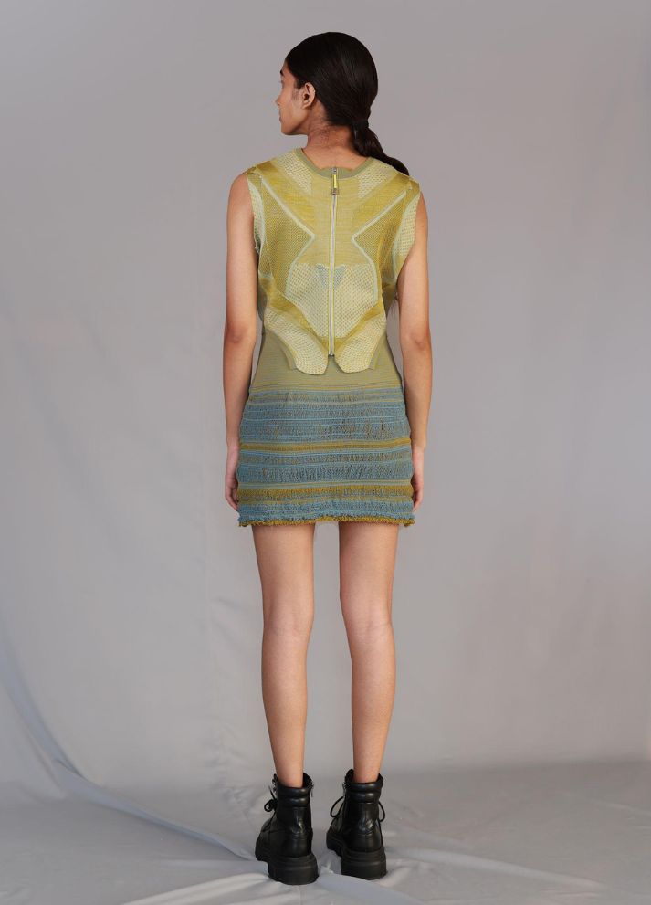 Lime Knitted Panel Skirt and Top