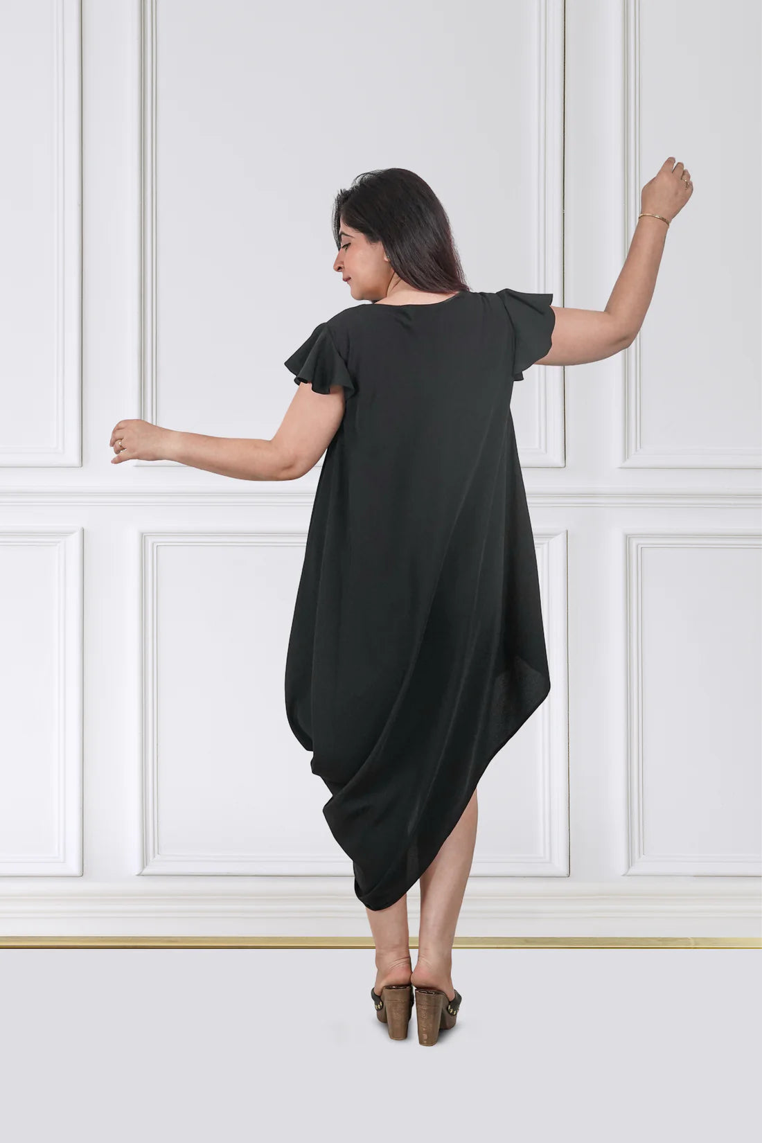Noir Side-Drape Shift Dress