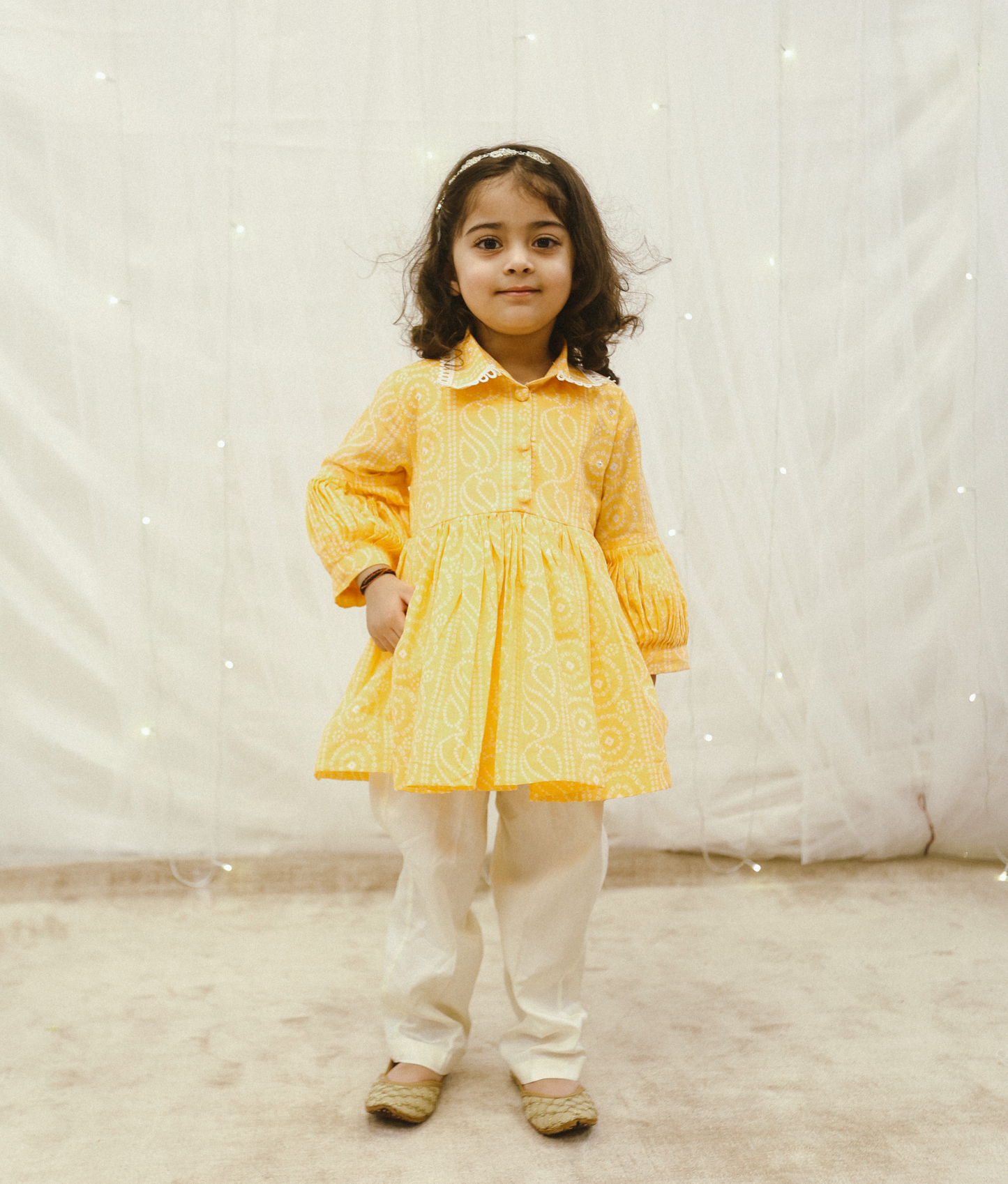 Orange Bhandhej Peplum Kurti Set
