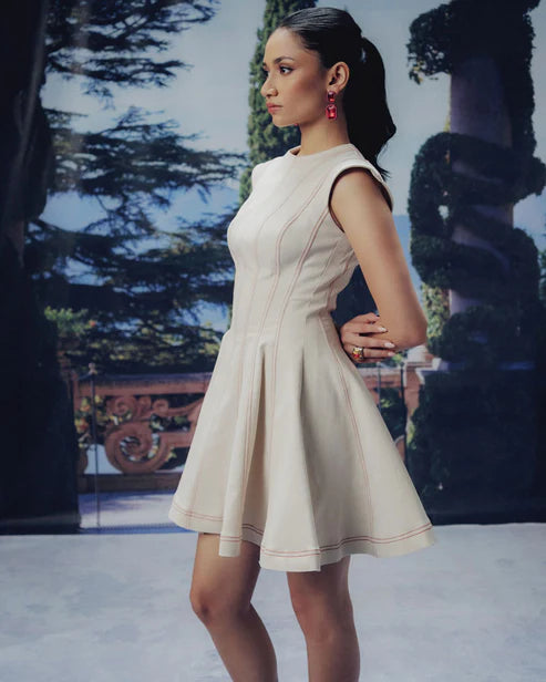 Ecru Flair Dress with Petal-Sleeves