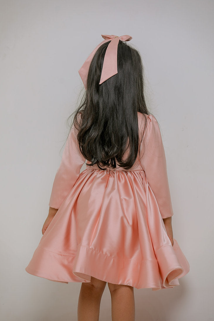 Peach Cutdana Flower Dress