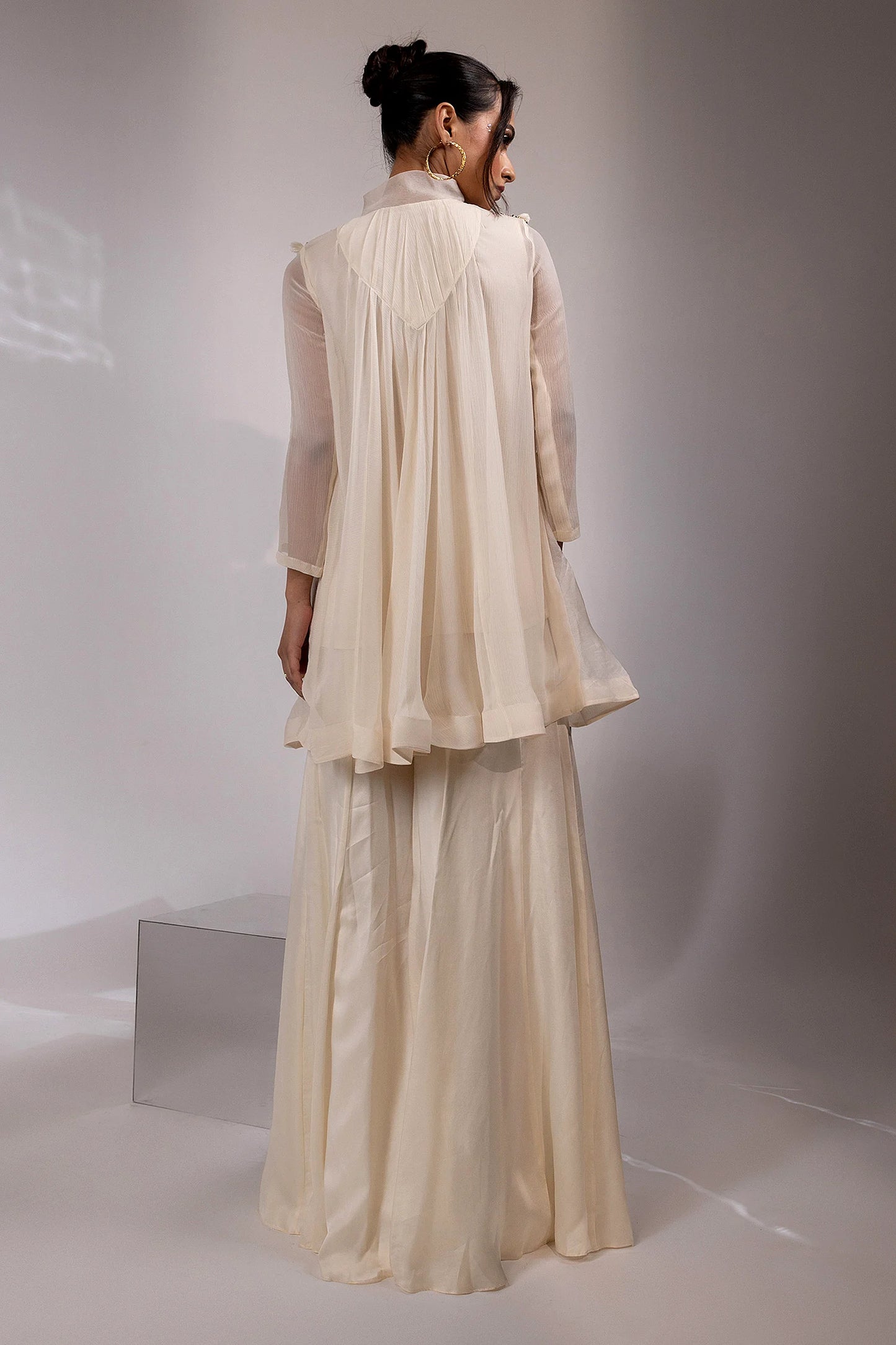 Ivory Sheer Tunic with Embellished Yoke Set