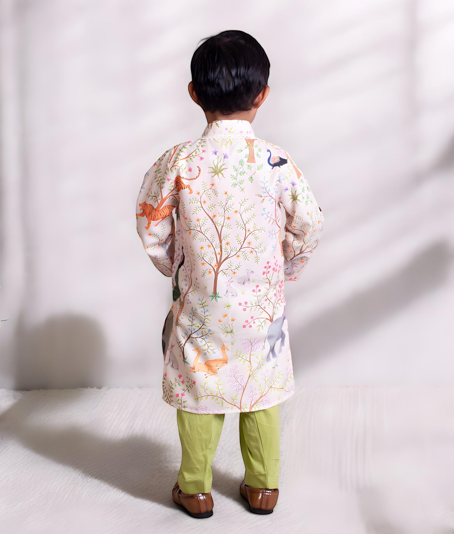 Ivory Animal Forest Printed Kurta with Pant