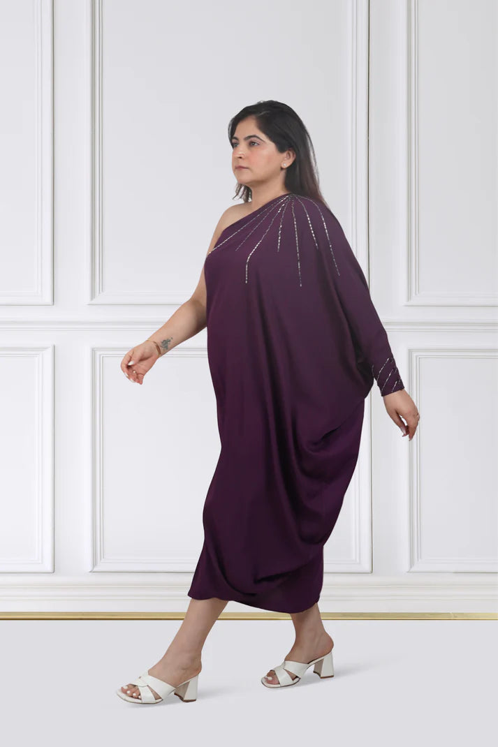 Plum Drape One-Shoulder Kaftan