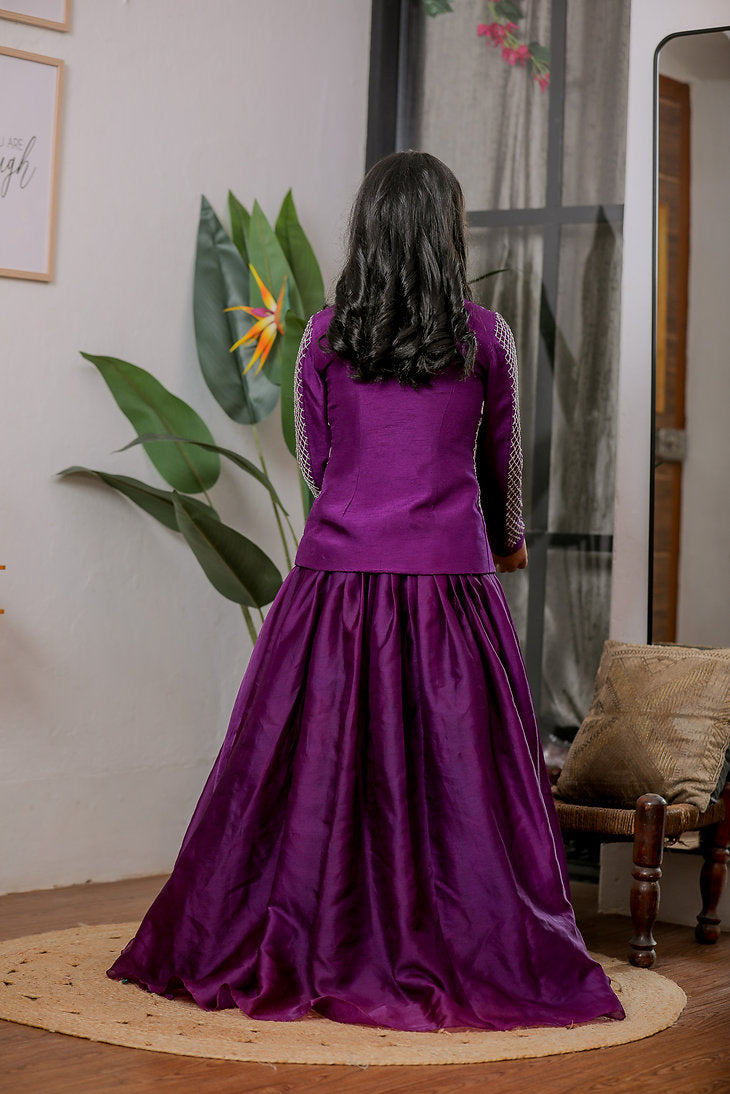 Blue Hand Embroidered Jacket Lehanga Set