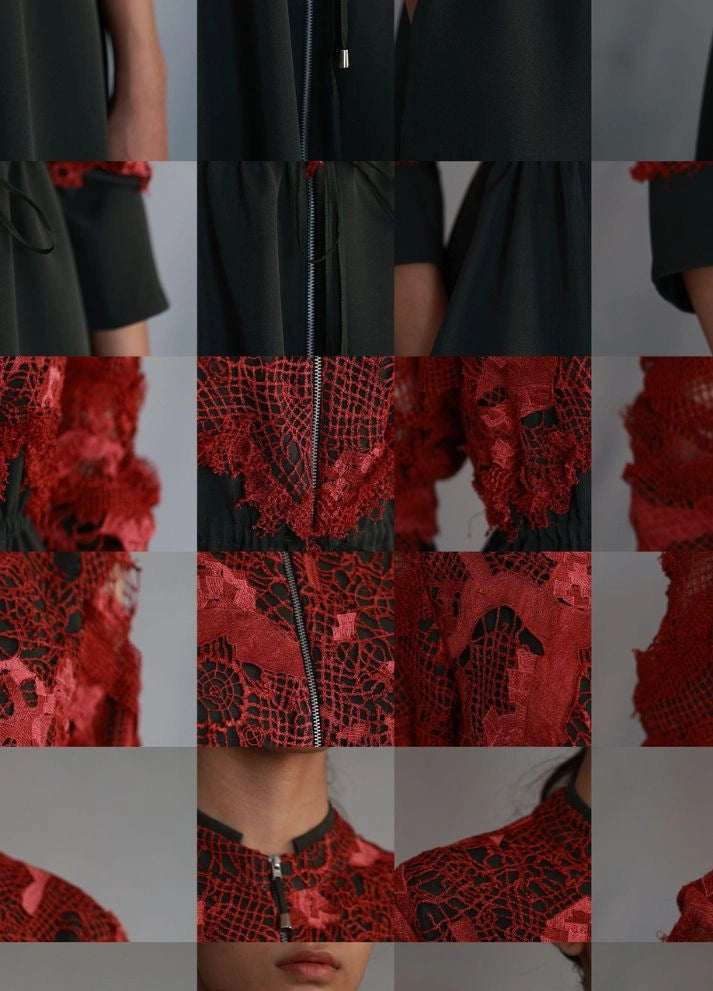 Red map embroidery coat dress