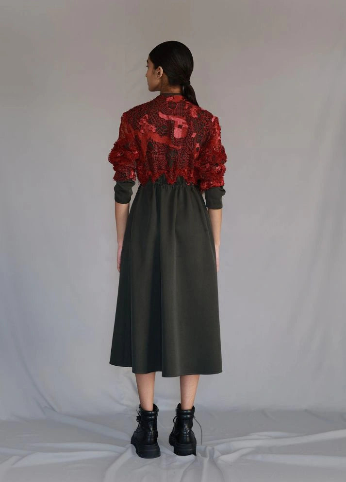 Red Map Embroidery Long Dress