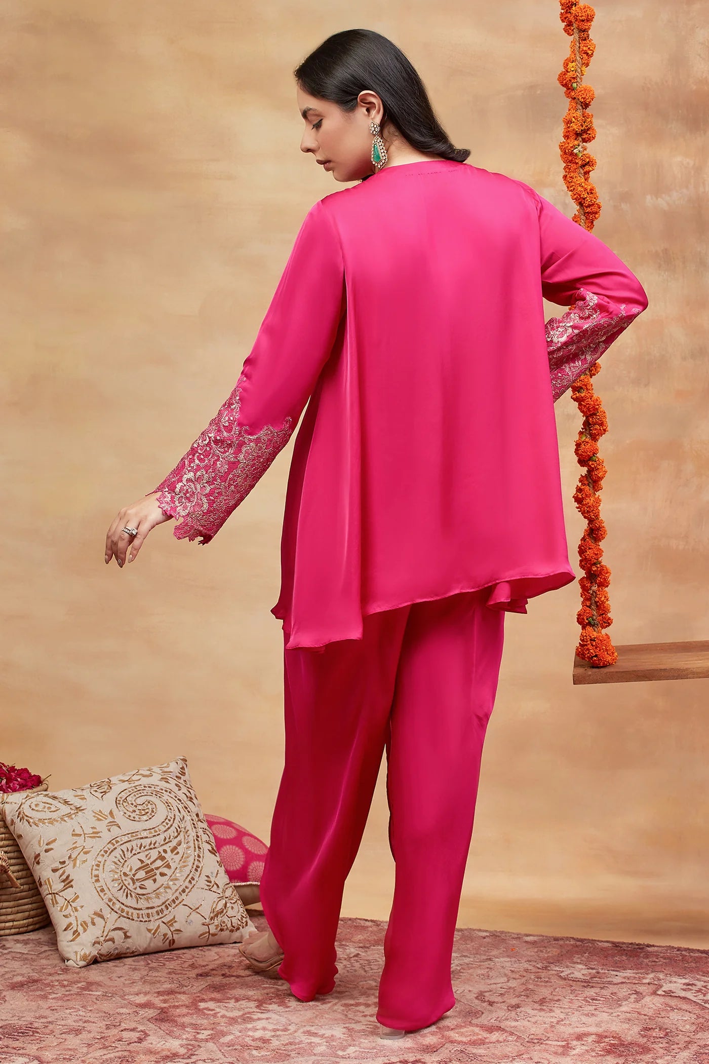Rewa Gulabi Hand Embroidered Banarasi Dhoti Set