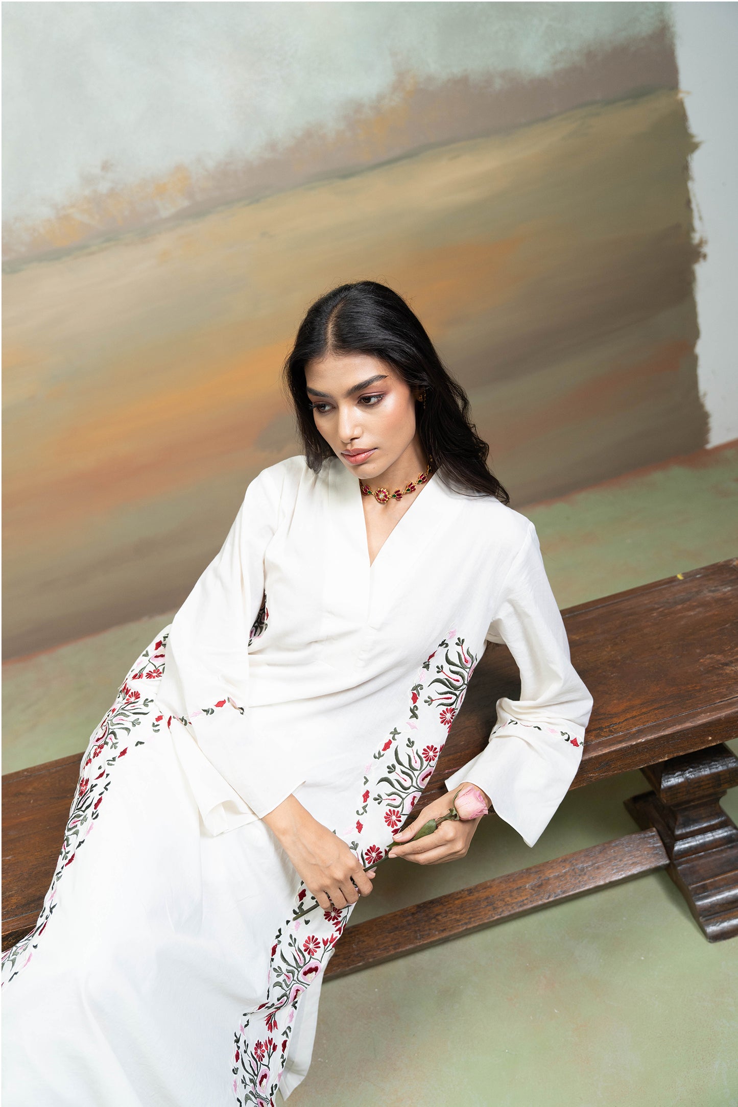 Ivory V-Flap Kurta Set