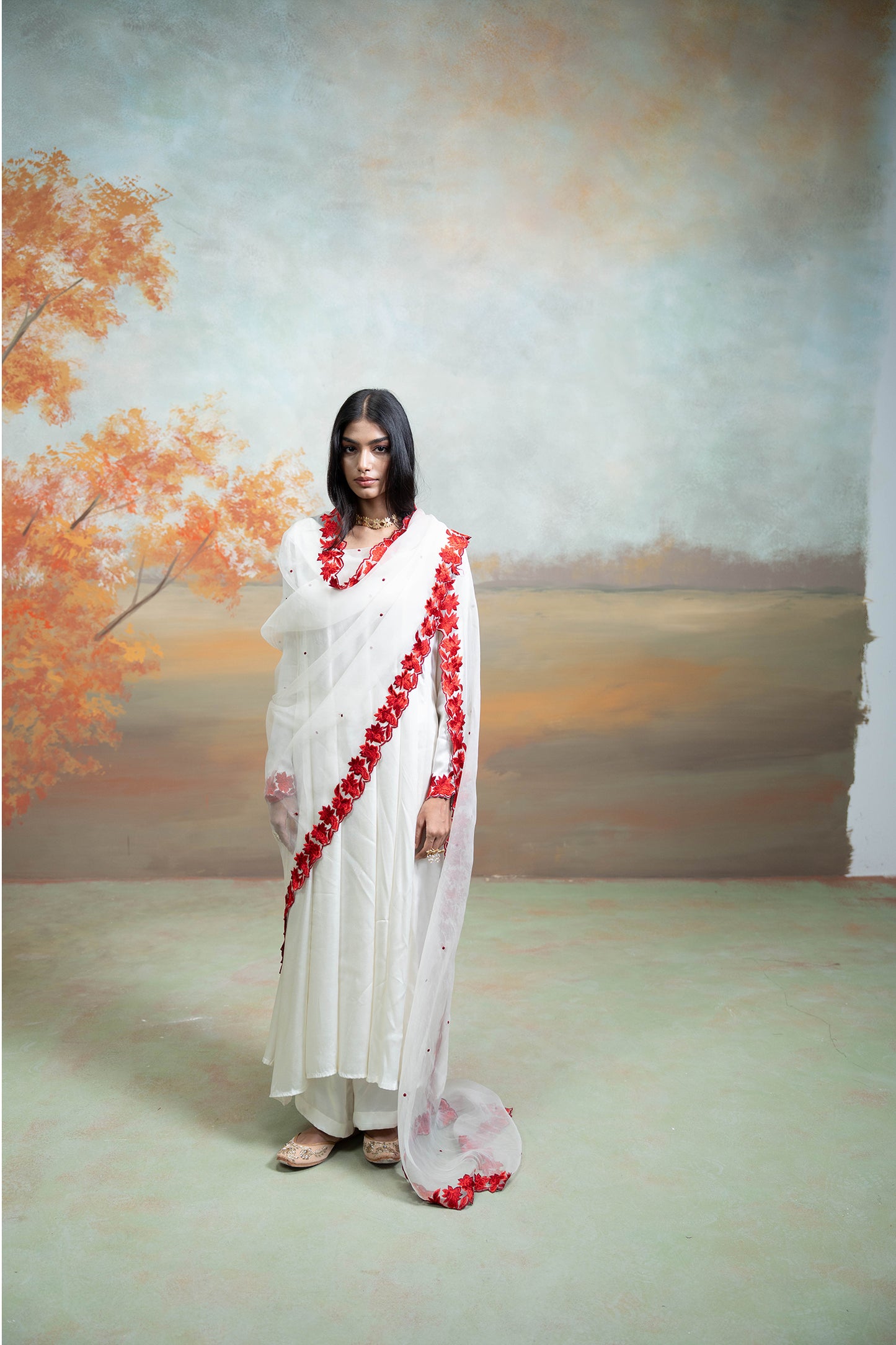 Ivory Floral Anarkali Set