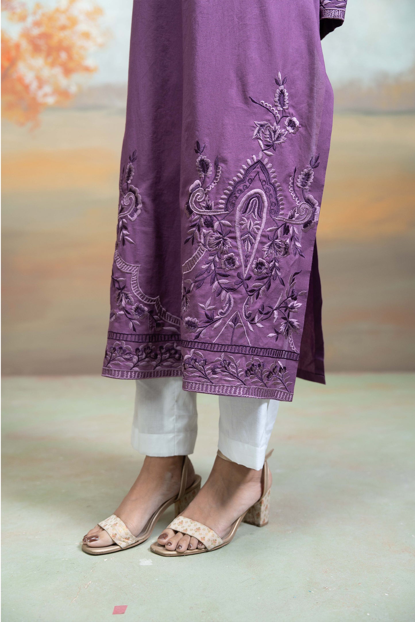 Royal Purple Embroidered Kurta Set