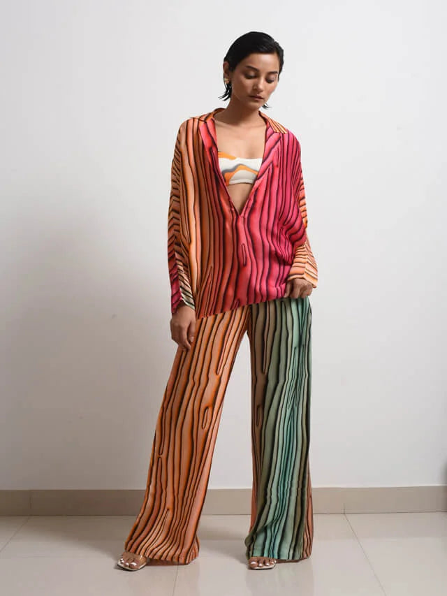 Multi-Colored Satin Digital Printed Co-Ord Set