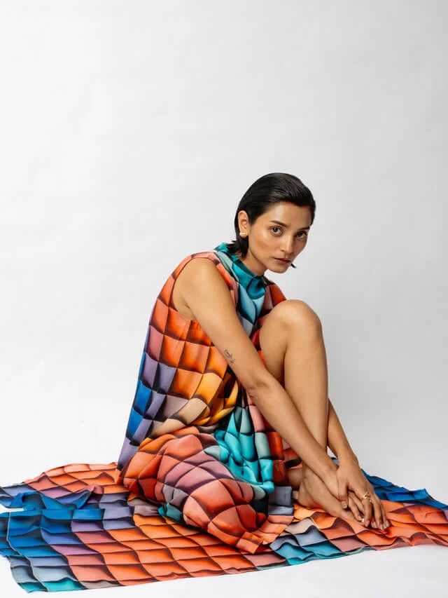 Multi-colored Satin Digital Printed Dress