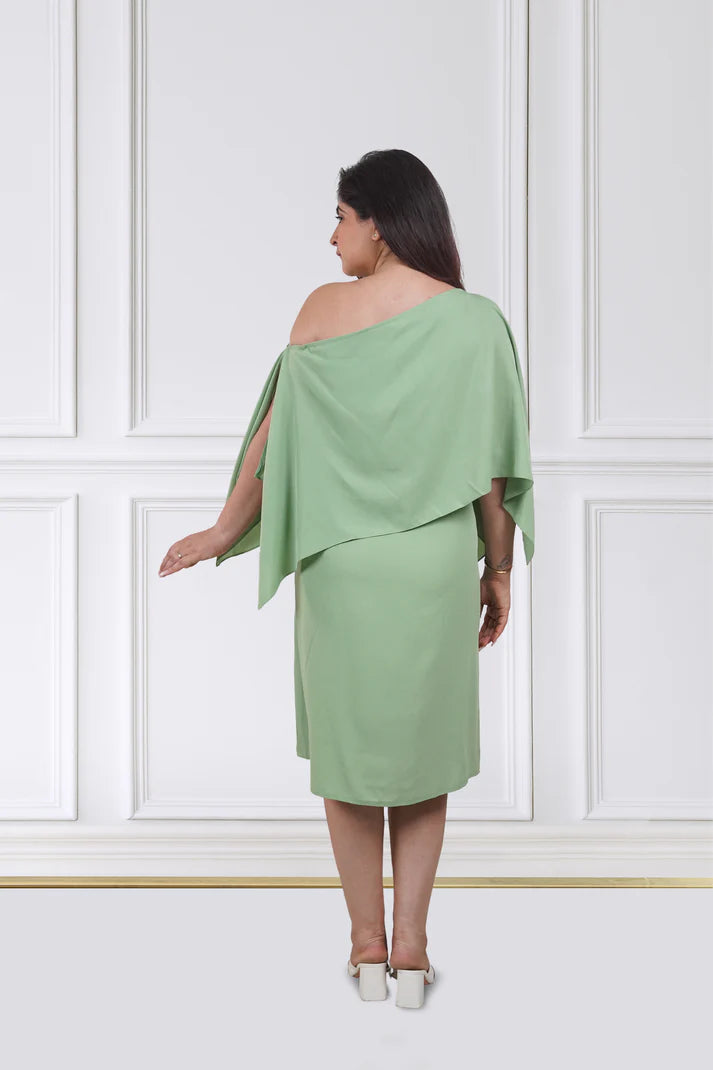 Sage Overlay Cape Dress