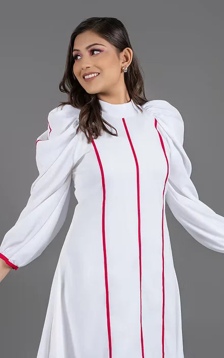 White pink piping dress