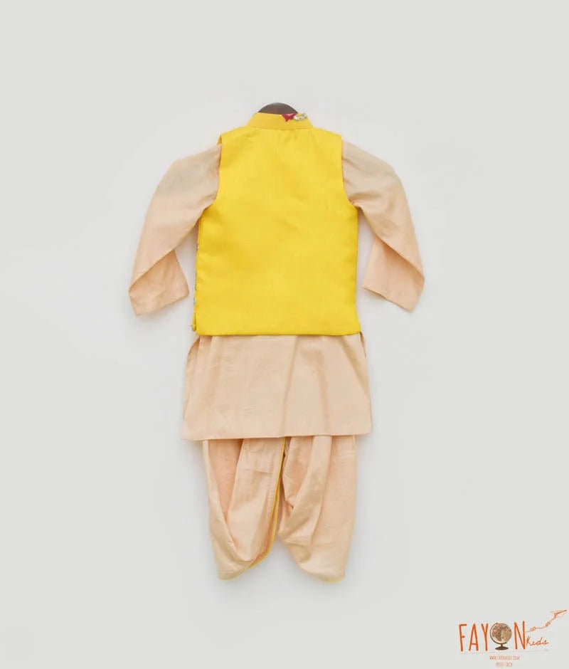 Yellow Gotta Embroidery Jacket with Kurta and Dhoti