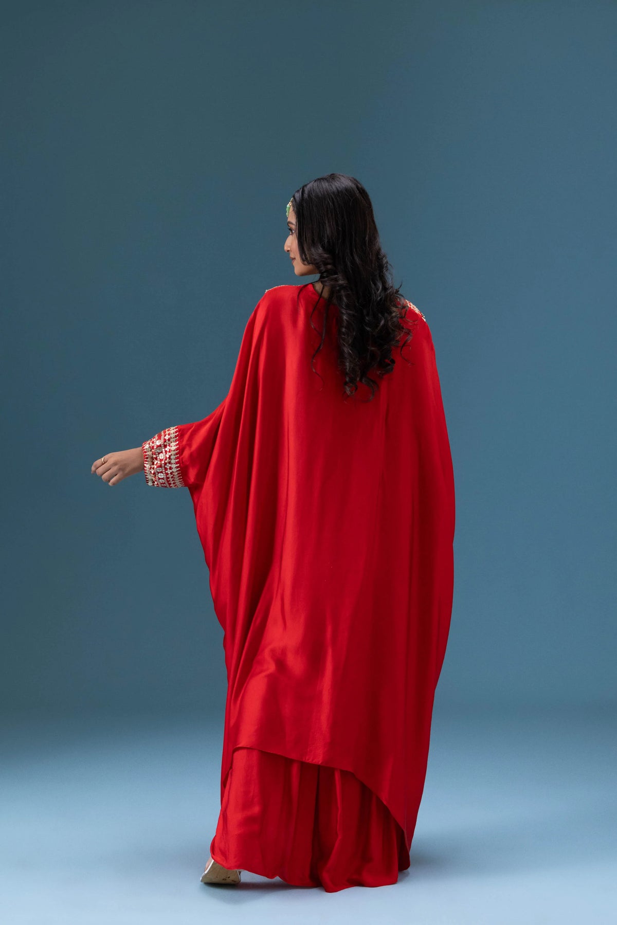 Zehra Crimson Kaftan & Dhoti Skirt Set