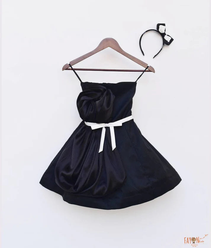 Black Silk Dress with Black Drape for Girls