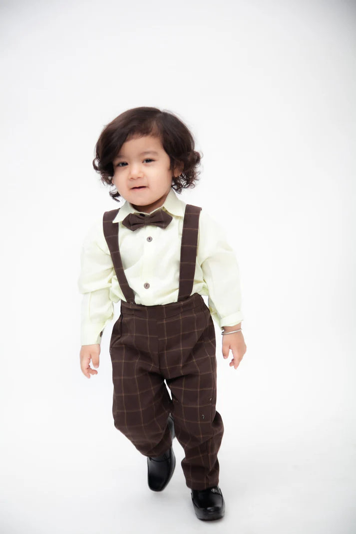 Lemon Yellow Shirt With Brown Checks Pant For Boys