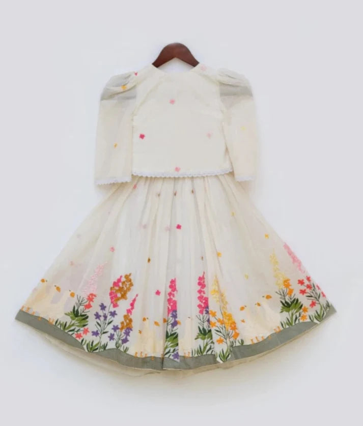Off-White Embroidered Lehenga Set