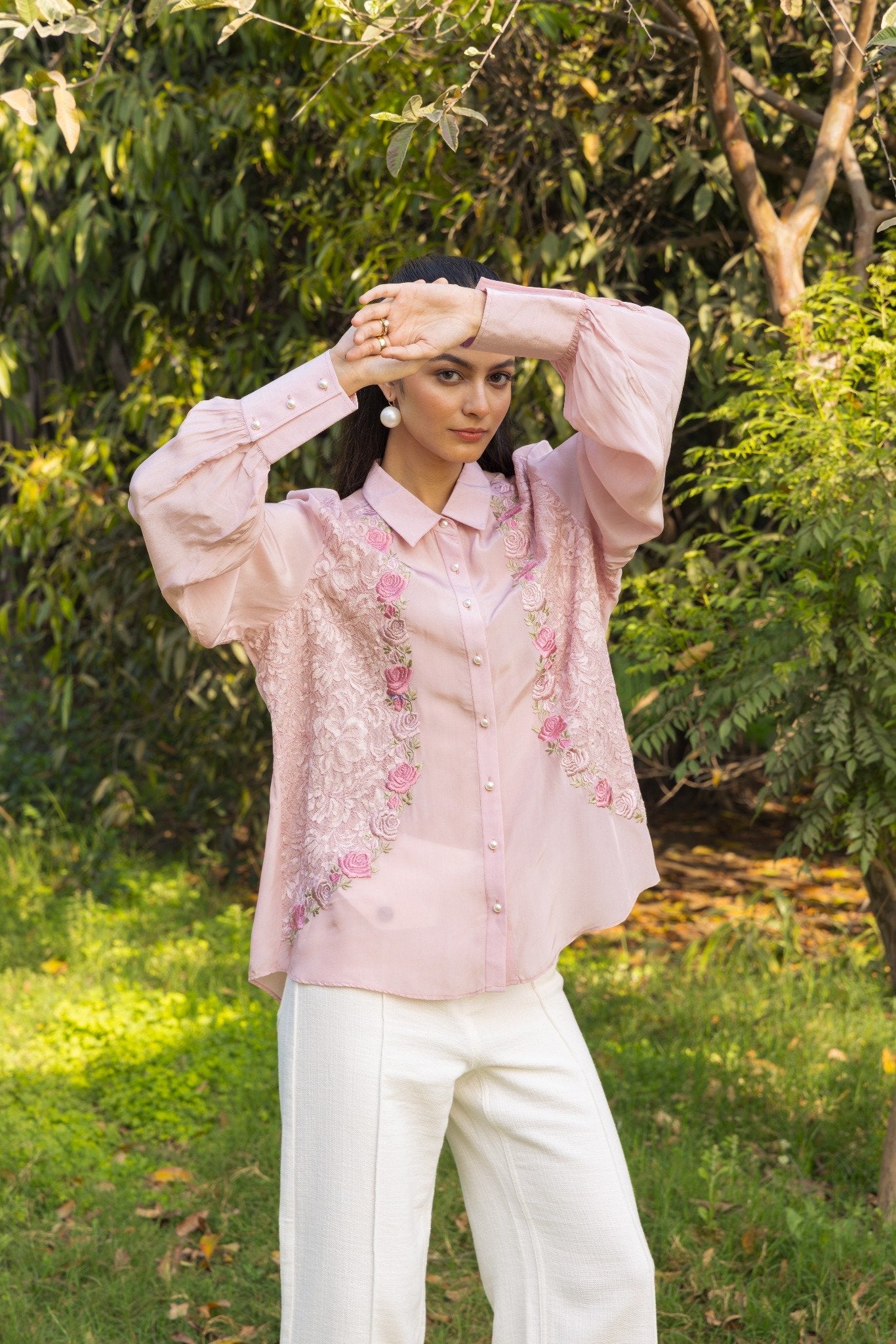 Iris French Lace Satin Shirt