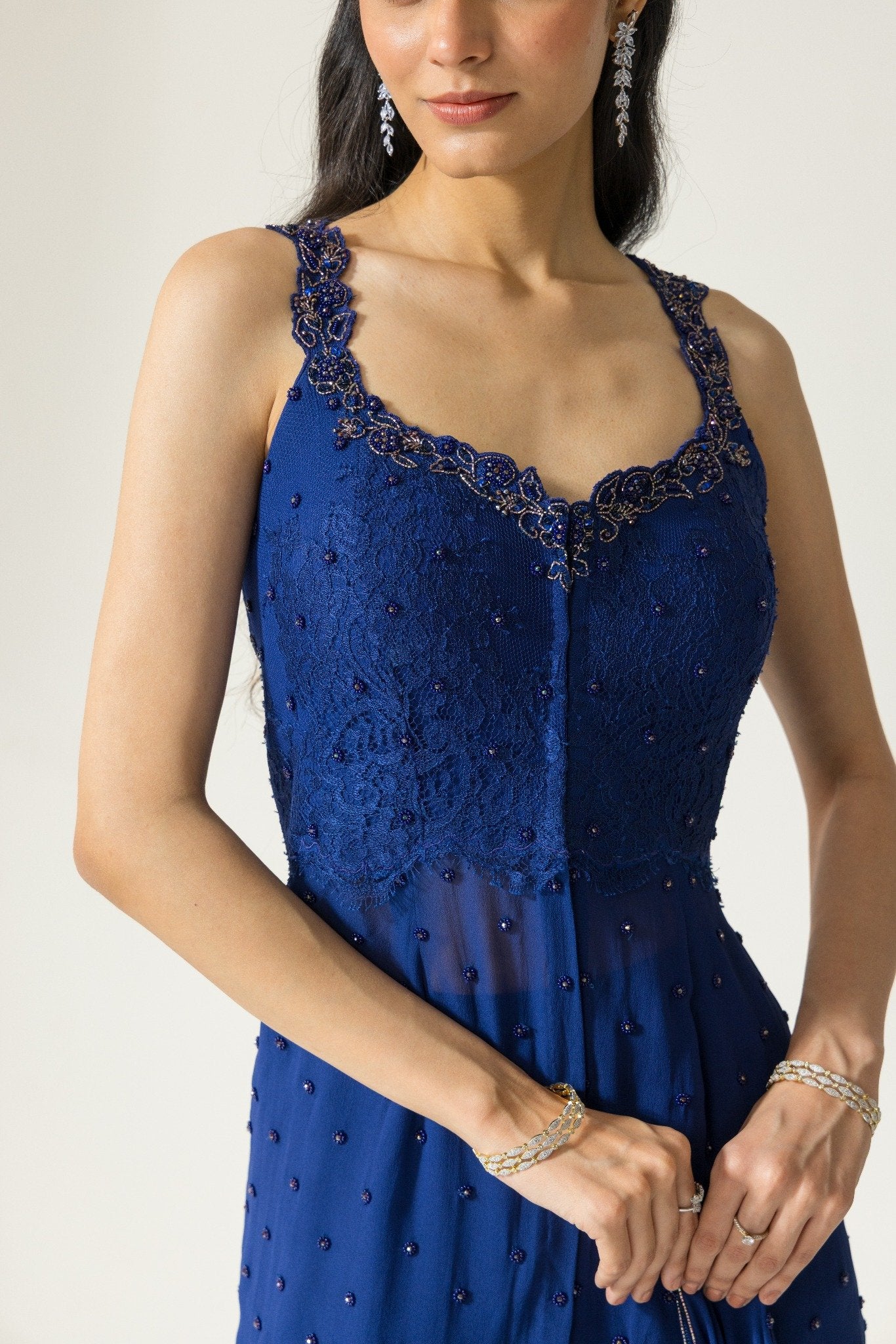 Sapphire Petal Hand embroidered French Lace Georgette Sharara Set