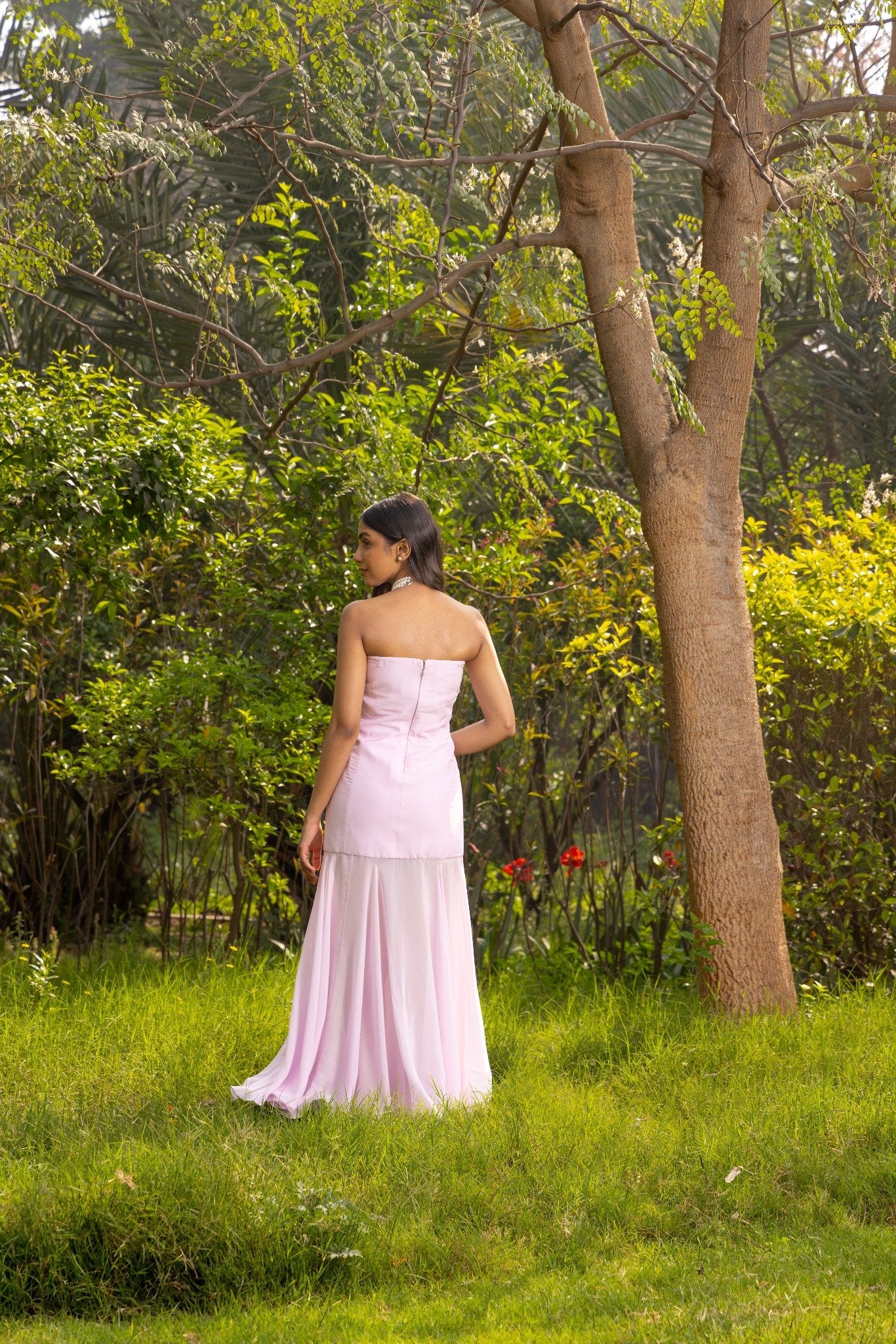 Wisteria Hand Embroidered French lace Chiffon Silk long Dress