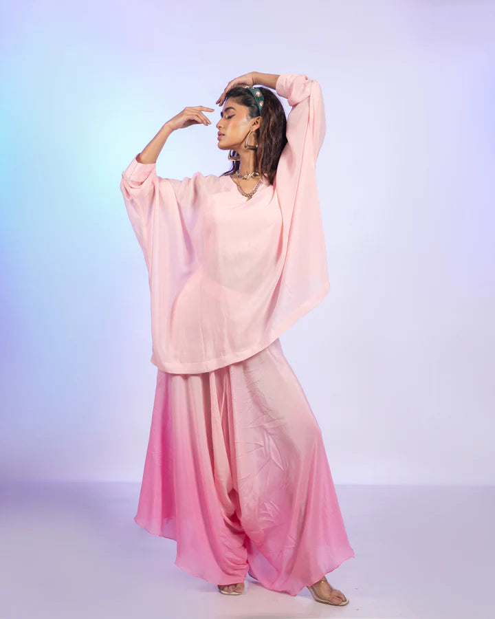 Cherry Blossom Ombre Draped Pant Set