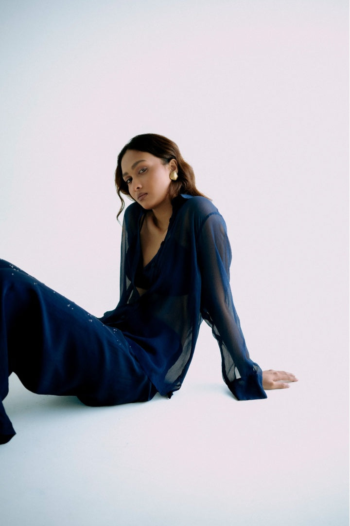 Chiffon Shirt with Embroidered Pants