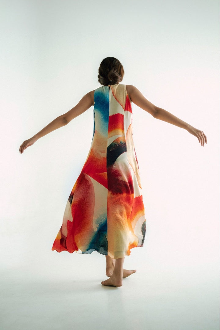 Sleeveless 8 Kali Dress with Embroidery and Print Light Shade