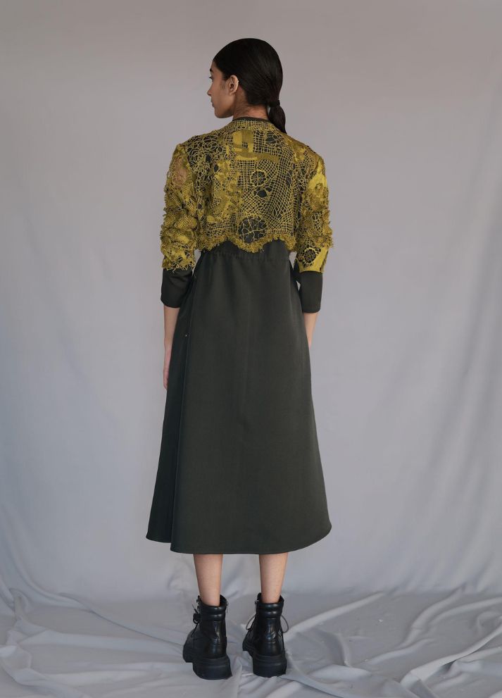 Yellow Map Embroidery Long Dress