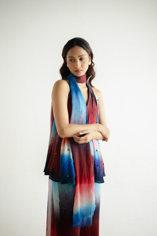 12 Kali Sleeveless Top With Embroidery and Stole