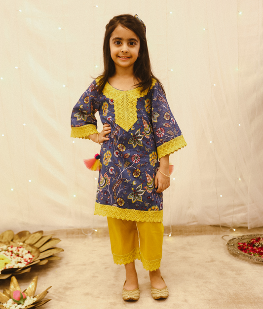 Blue Printed Suit Set