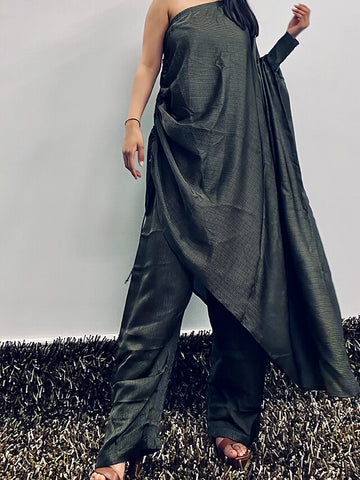 One Shouldered Drawstring Kaftan and Pant