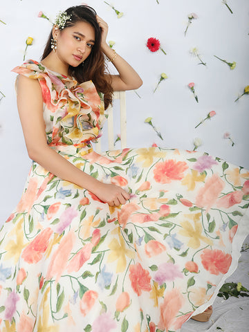 Ruffle floral midi dress