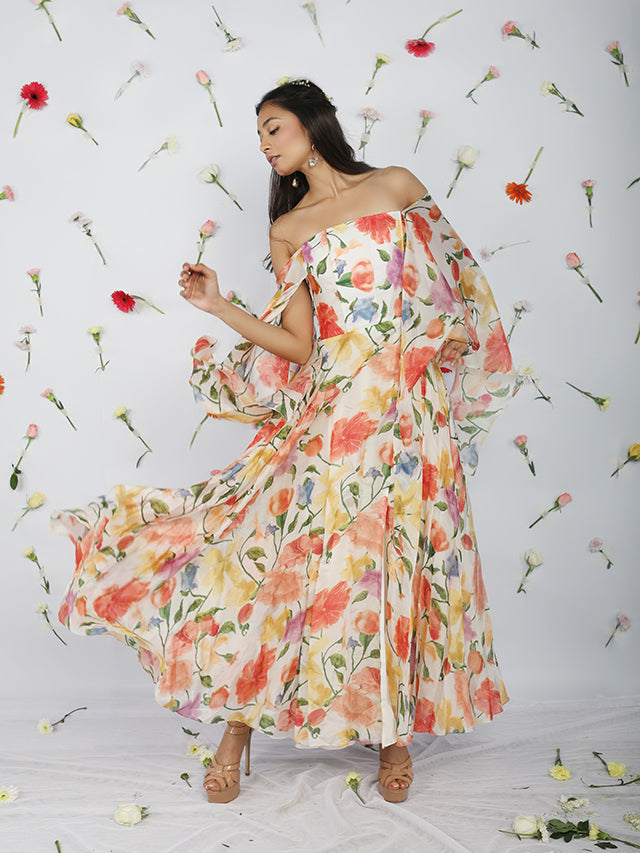 Off shoulder ankle length gown
