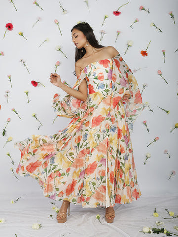 Off shoulder ankle length gown