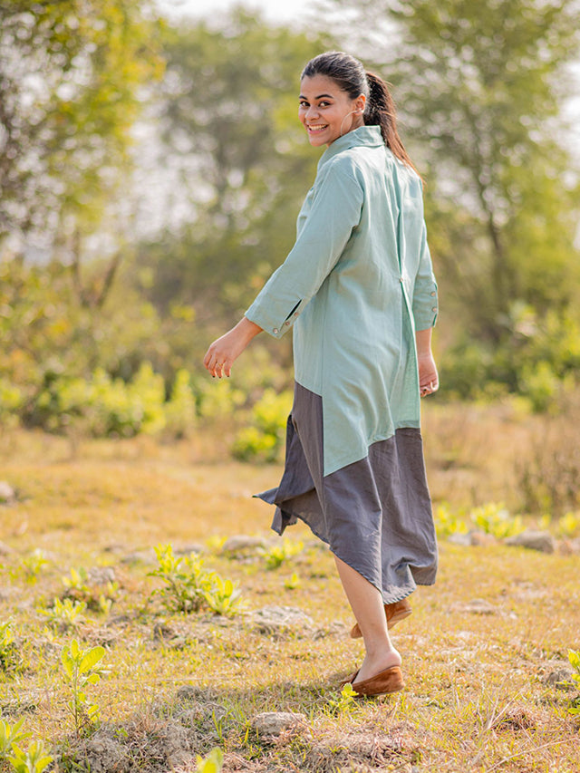 Color block high low shirt dress