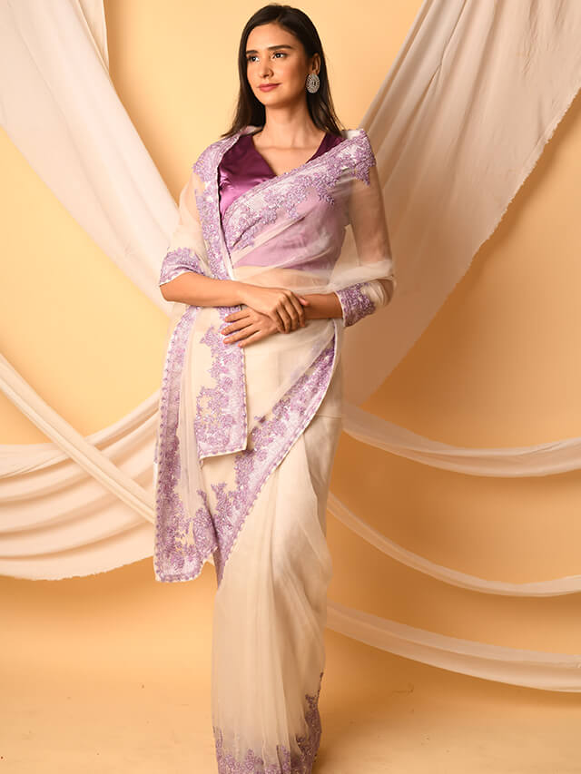 White And Lilac Saree