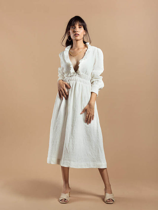 Mindi dress in all white schifli cotton