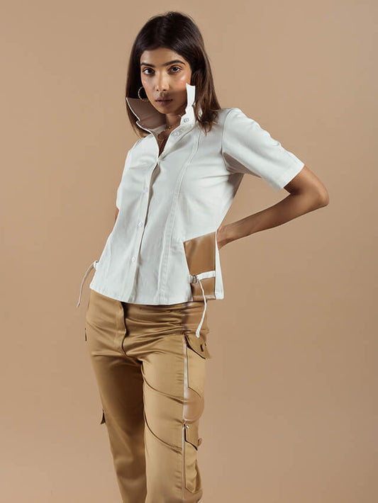 Parallel fitted cargo pants in khaki heavy cotton