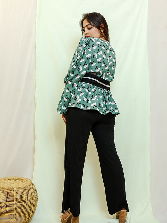 Teal floral print blouse