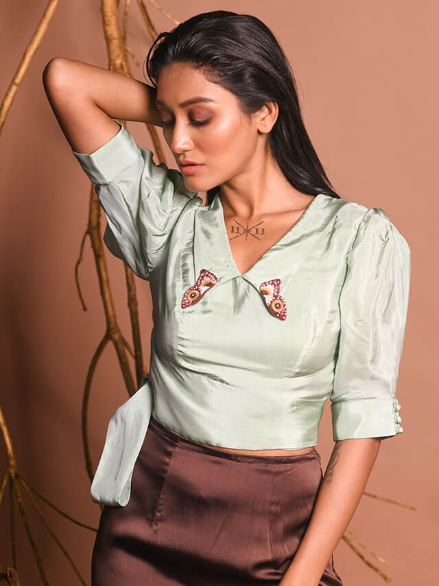 Pastel Green Embroidered Crop Top