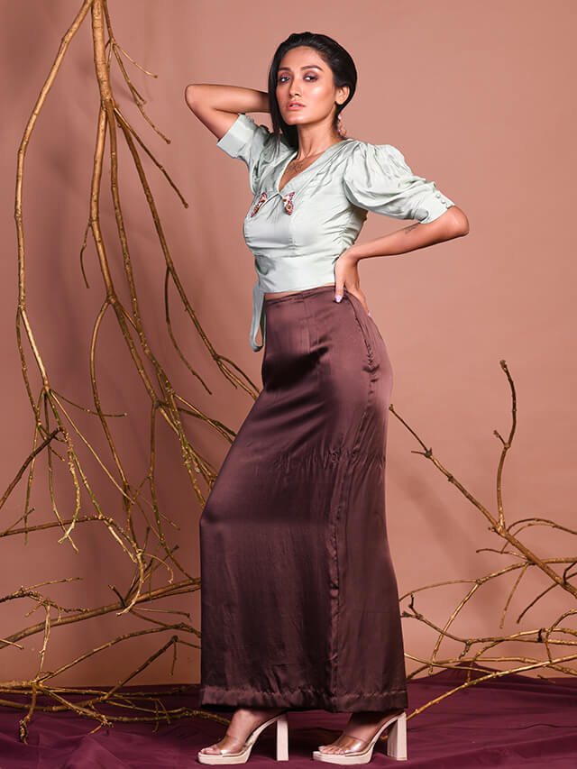Pastel Green Embroidered Crop Top