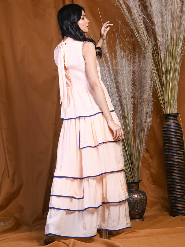 Satin Asymmetrical Tiered Maxi Dress