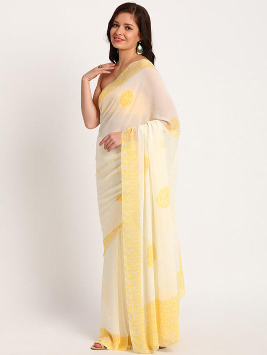 Yellow Doodle, Polka|Printed Saree|Georgette