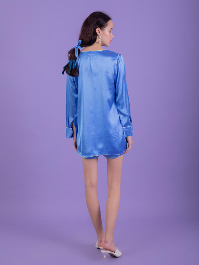 Azure High Low Pyjama Set In Sky Blue